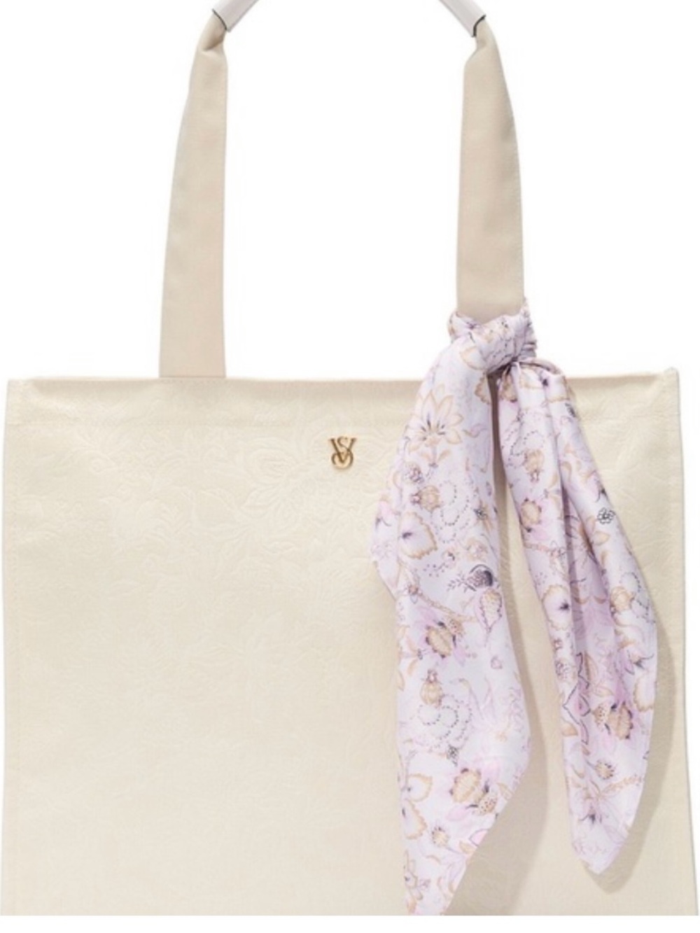 Vince Camuto Cream Tote with Floral Scarf Accent